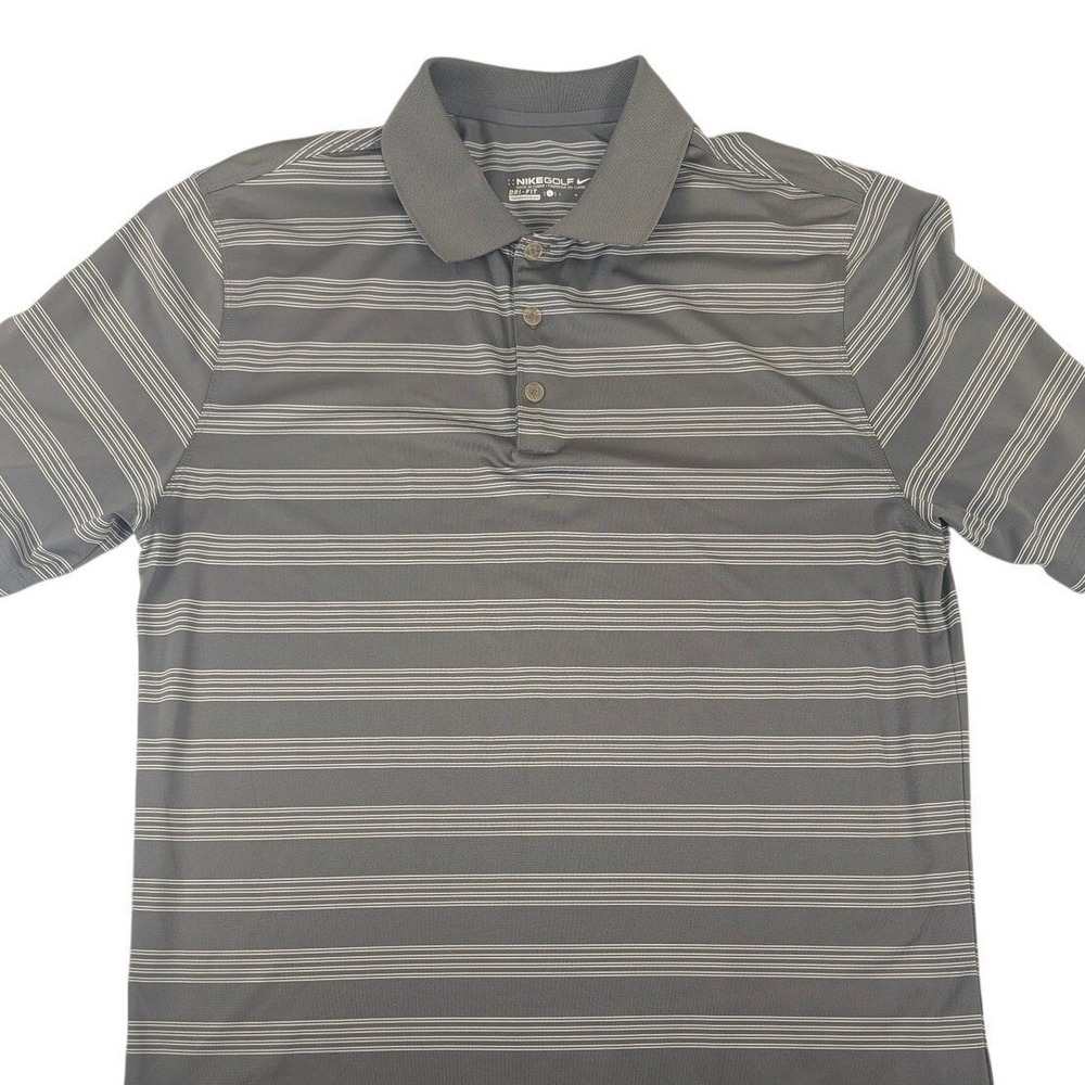 Nike Dri-Fit Gray White Stripe Men's Performance Golf Polo Shirt‎ Size Large
